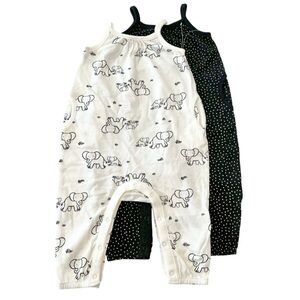 (NWT) Old Navy SET White & Black Elephant & Polka Dot Bodysuits Baby 6-12 Months